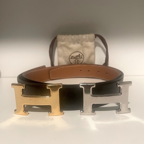 Hermes Accessories - HERMES Constance belt buckles silver and gold with Reversible leather belt